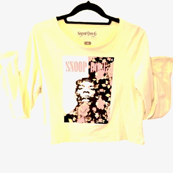 N/A Tops - Snoop Dogg Image Cropped T Shirt Pale Yellow Sz M